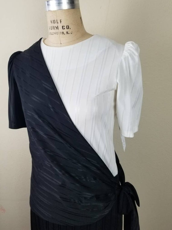 70s dress,  black and white, asymmetrical,  shiny… - image 3