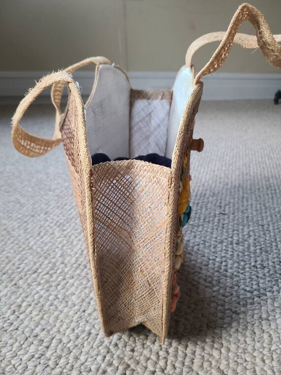 Straw bag, vintage straw handbag, floral, beach b… - image 5