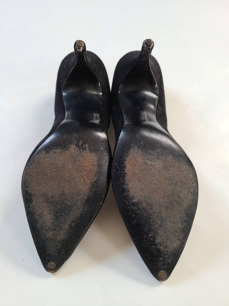 6 50s Stiletto Heels Black Suede JS Raub Ruffled Bow - Etsy