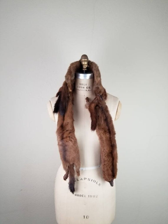 Mink stole, fur wrap, vintage, 4 whole minks, bro… - image 5