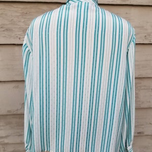 80s blouse, pussy bow, aqua and white stripe with dots, polyester top image 4