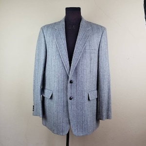 60s 46R grey tweed sportcoat,  mens herringbone weave blazer, wool