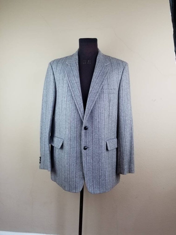 60s 46R grey tweed sportcoat,  mens herringbone we