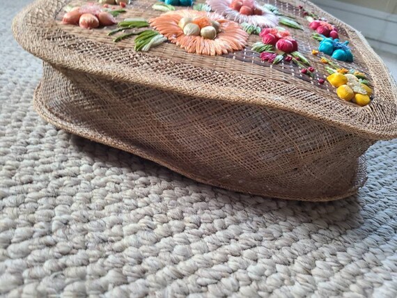 Straw bag, vintage straw handbag, floral, beach b… - image 4