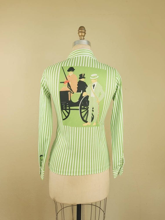 Amazing 70s shirt, ladies medium, Polyester   gree