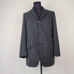Vintage 40L tweed blazer, mens sportcoat, charcoal gray tweed with faint blue stripe, wool tweed
