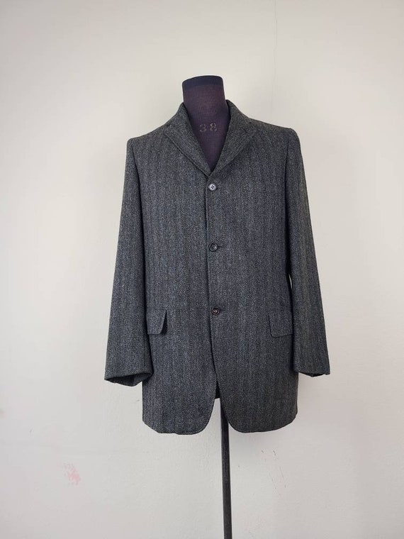 Vintage 40L tweed blazer, mens sportcoat, charcoal