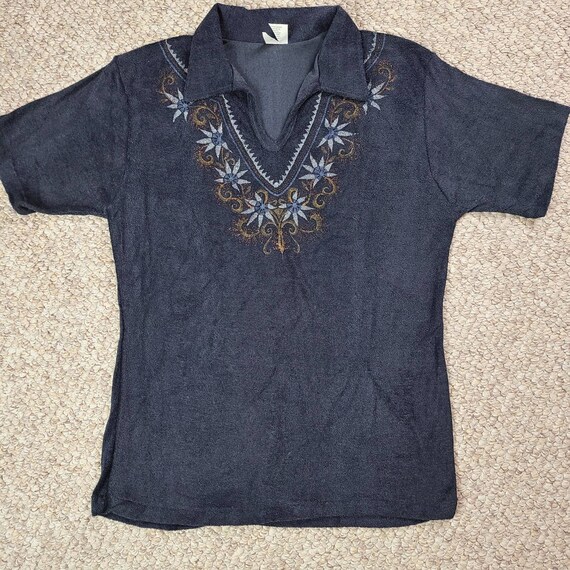 80s velour top, blue, XL ladies - image 2