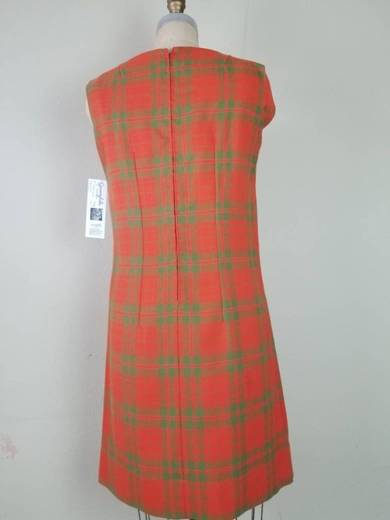 60s mod dress, sleeveless plaid dress, orange gre… - image 4