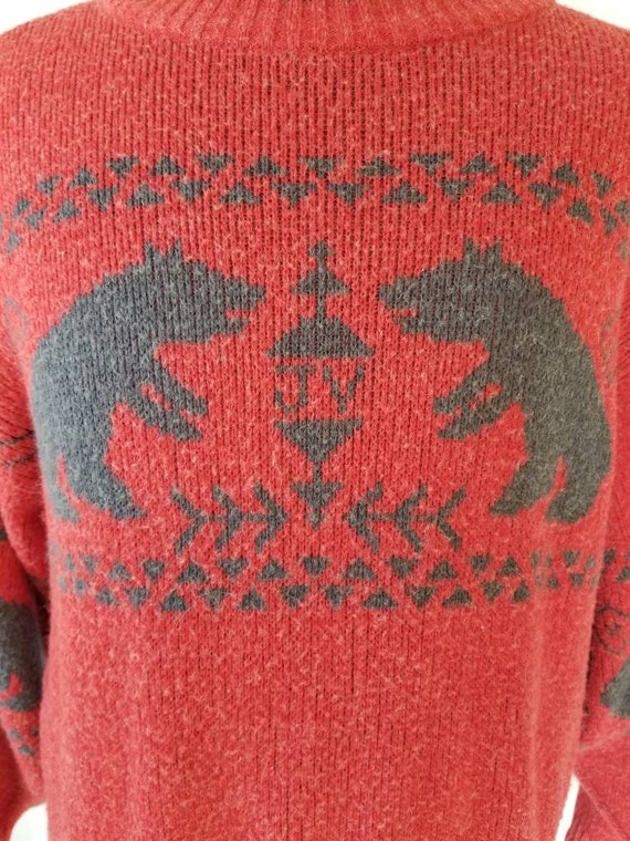 80s Mens vintage sweater with bears,  size large - image 3