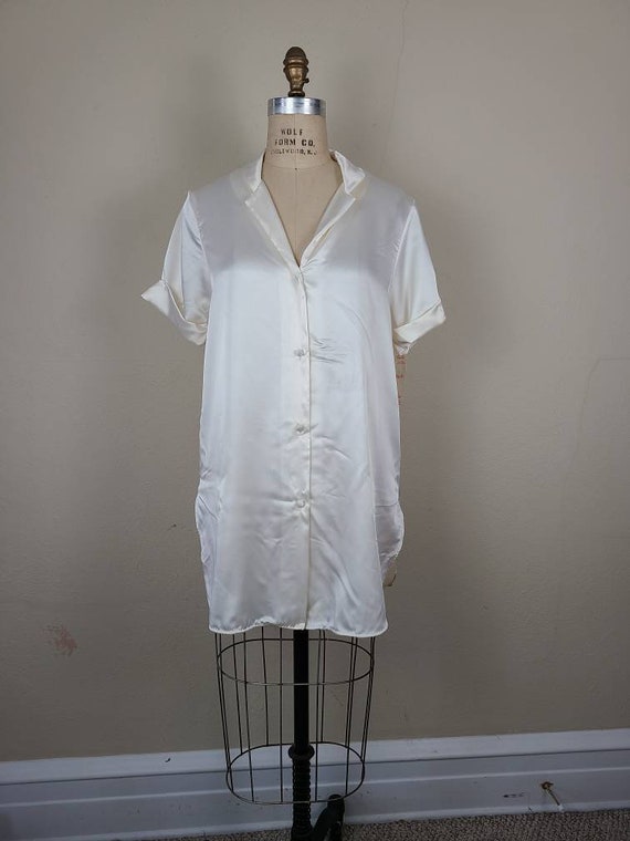 NEW NWT 70s 80s nightgown, ivory, button up sleep… - image 1