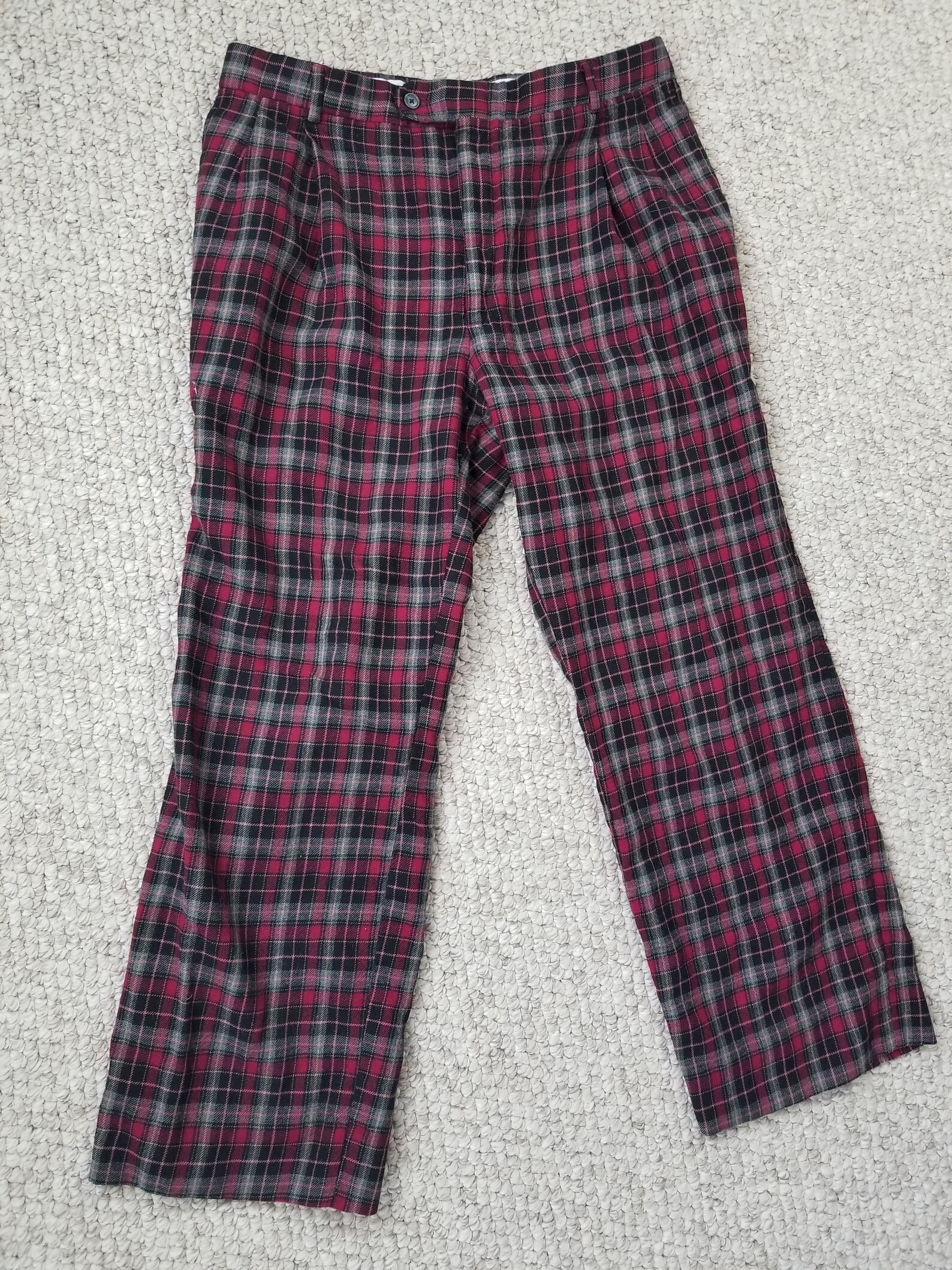 red and grey plaid pants