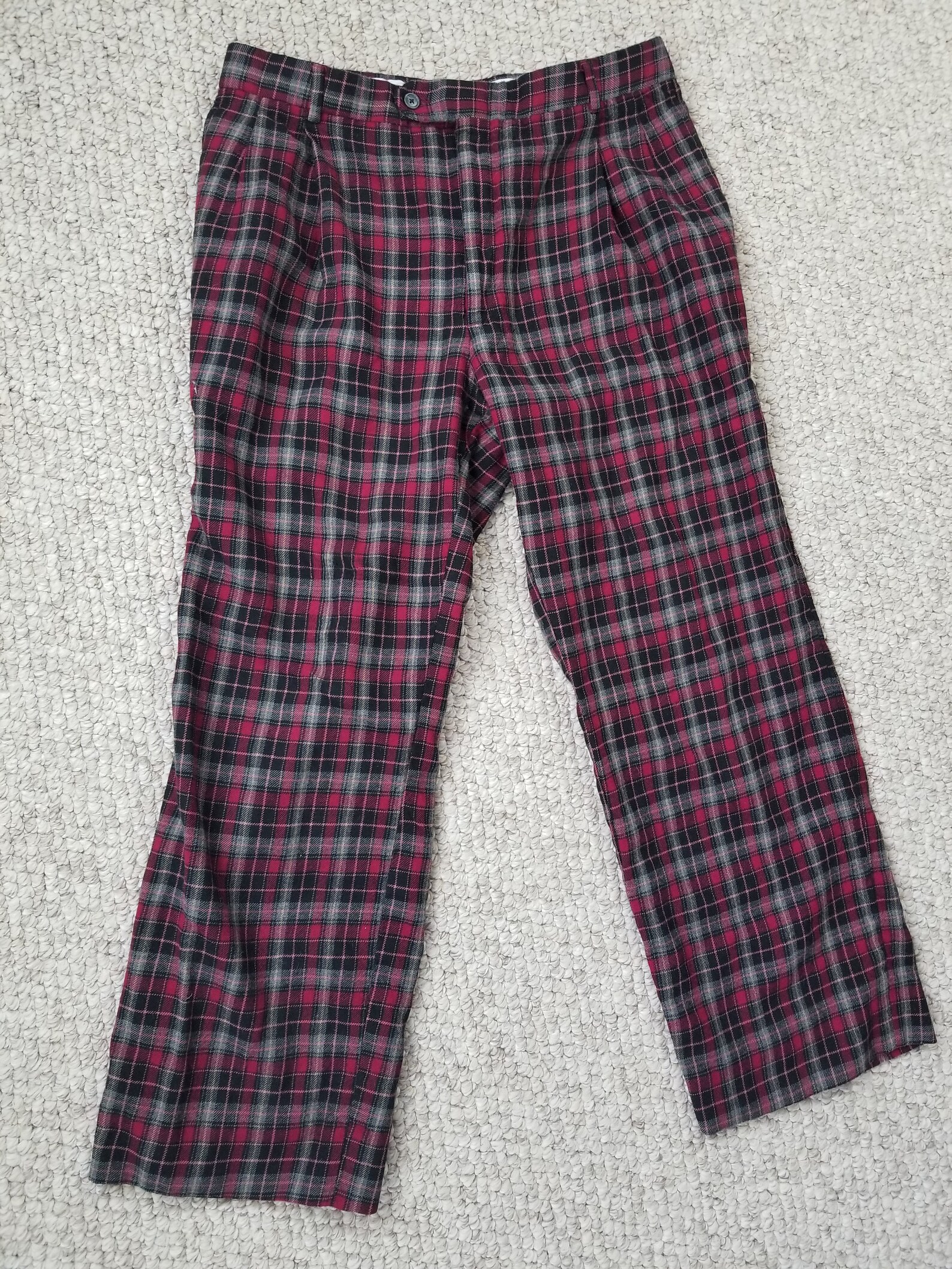 60s mens red grey plaid pants 35 x 28 | Etsy