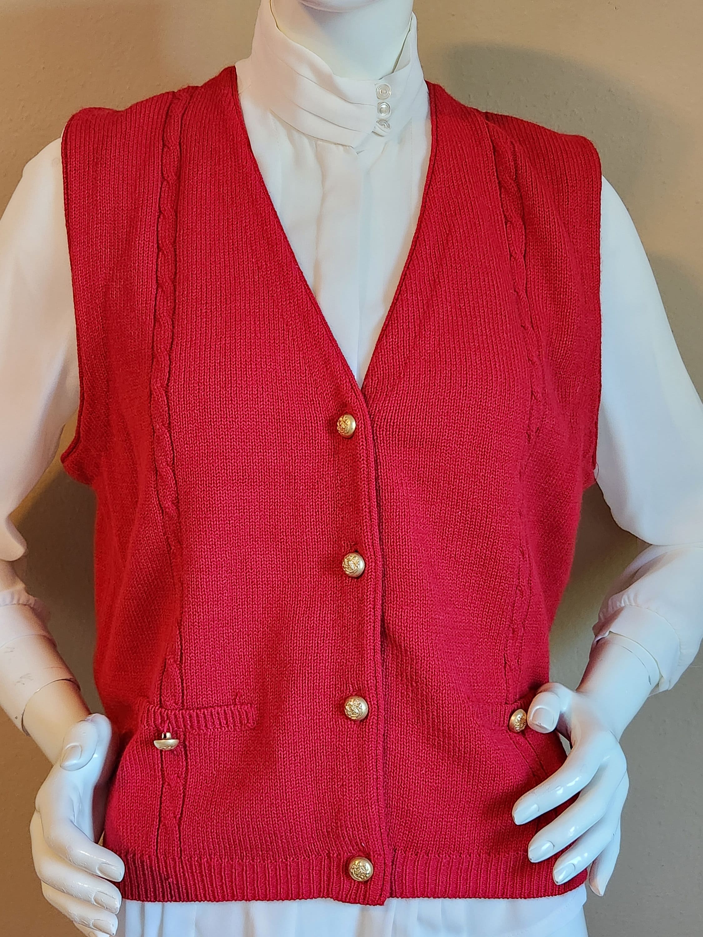 90s Vest, M Sag Harbor, Dark Red With Gold Buttons, Red 90s Vest, M Sag Harbor, Dark Red With Gold Buttons, Red