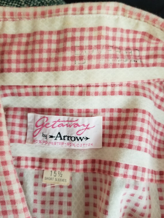70s mens short sleeved shirt, pink check 15 - image 5