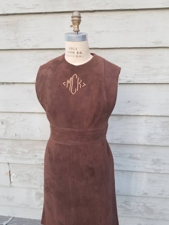 Leather dress, monogrammed, MKC, brown, vintage, w