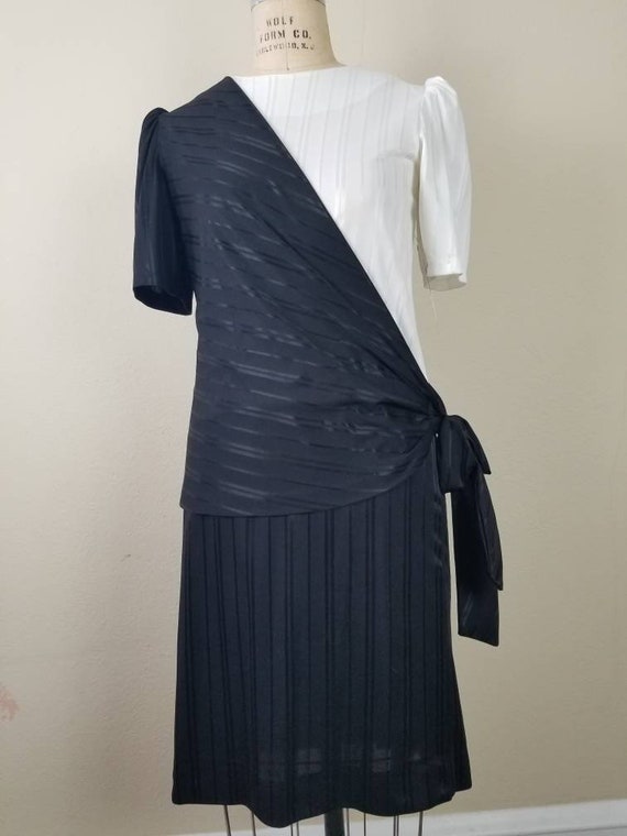 70s dress,  black and white, asymmetrical,  shiny… - image 2