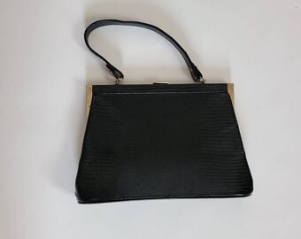 60s alligator handbag, black leather purse