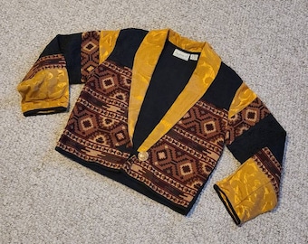 90s boxy blazer, ladies medium, gold and black brocade