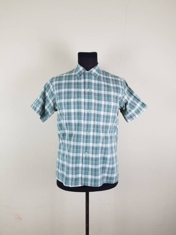 50s shirt, mens plaid, medium cotton