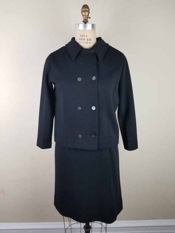 50s 60s suit, 38, black skirt suit, black dress, … - image 4