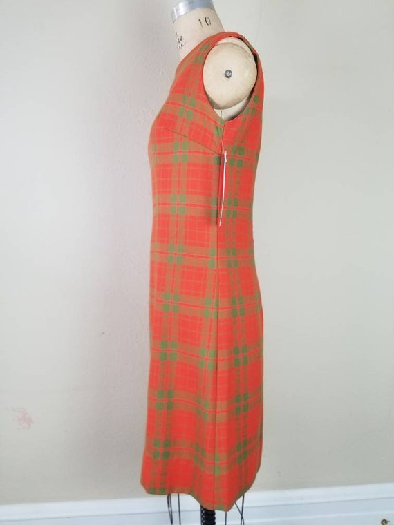 60s mod dress, sleeveless plaid dress, orange gre… - image 6