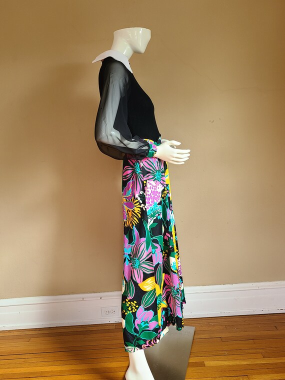 60s gown, floral dress, mod print, black and flor… - image 6