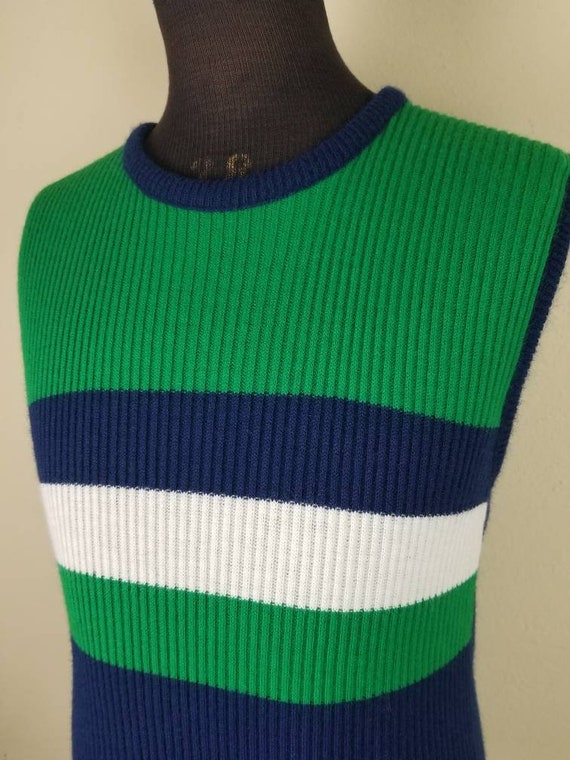 50s 60s vest, mens medium, blue green white, pull… - image 5