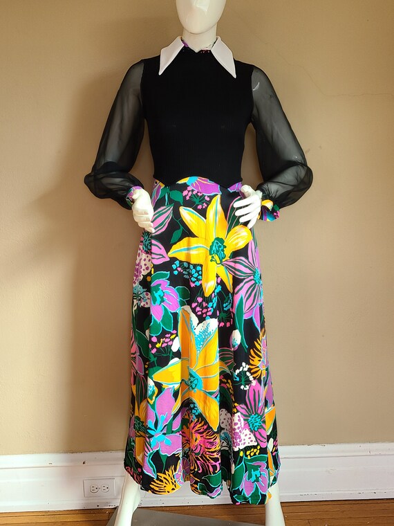 60s gown, floral dress, mod print, black and flor… - image 2