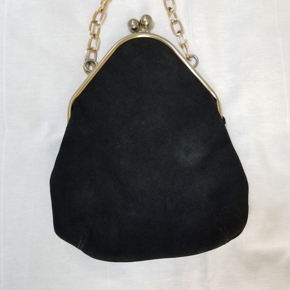 Black suede handbag purse vintage with chain, Ori… - image 2