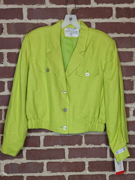 90s linen blazer, NWT, lime green, NEW, Internati… - image 2
