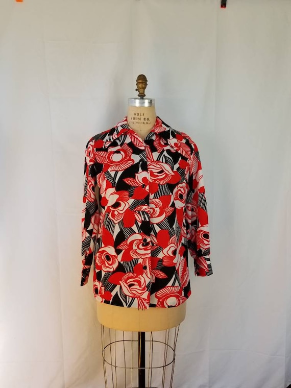 70s bright blouse, red white black 40