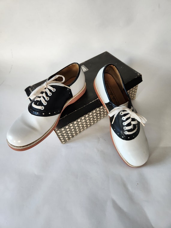 Deadstock New Vintage Saddle Shoes, Size 7 1/2, Orange Sole
