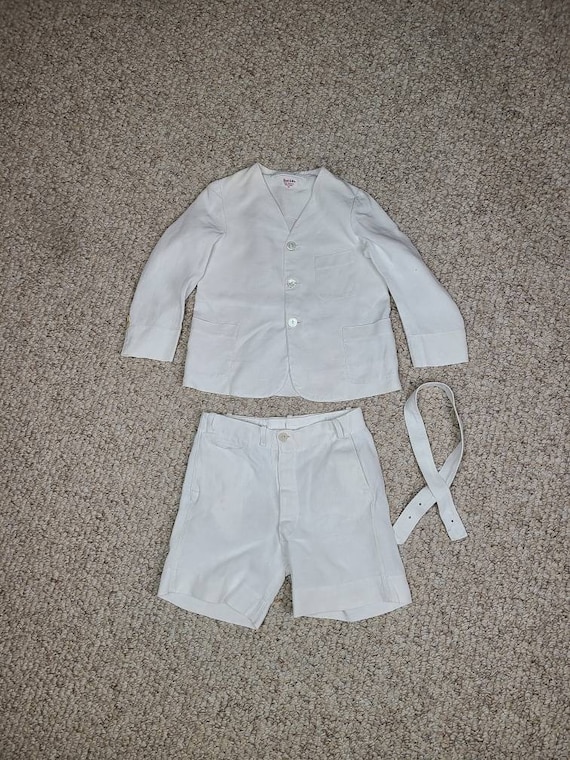 30s 40s boys linen suit, jacket and shorts set, s… - image 1