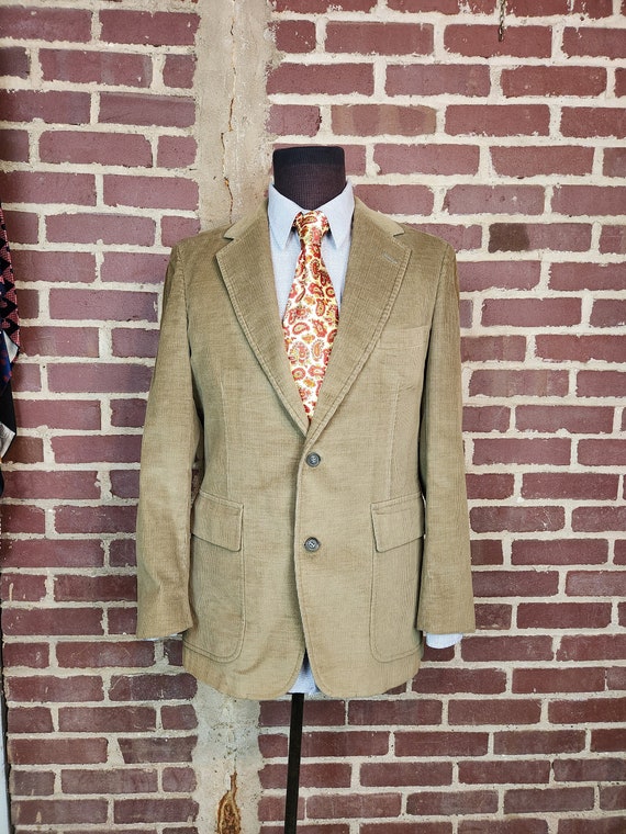 70s corduroy blazer, olive tan brown sportcoat, m… - image 1