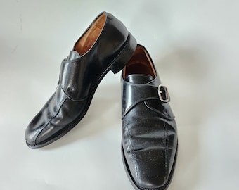 60s loafers, mens 10 1/2, slip on, black leather, Allen Edmunds, side buckle