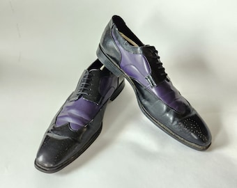 Vintage 15 mens oxford shoes, purple and black, zoot suit gangster, two tone oxfords