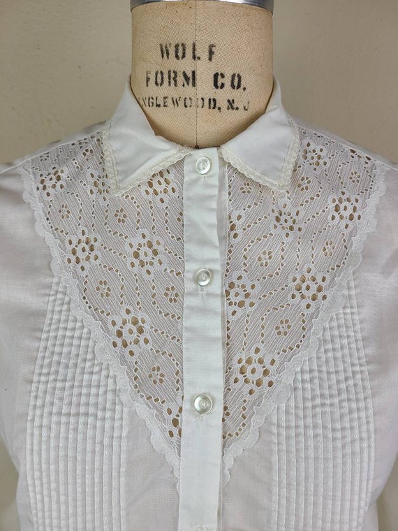 Vintage blouse, Victorian style, off white, lace,… - image 3