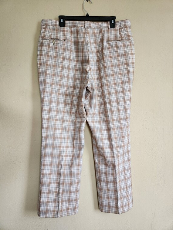 70s mens pants, beige brown plaid, flare trousers… - image 4