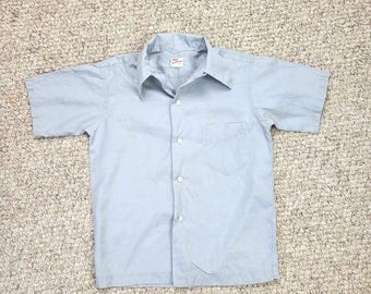 40s boys casual shirt, short sleeved, button up, grey gray, size 12, Saks Fifth Avenue