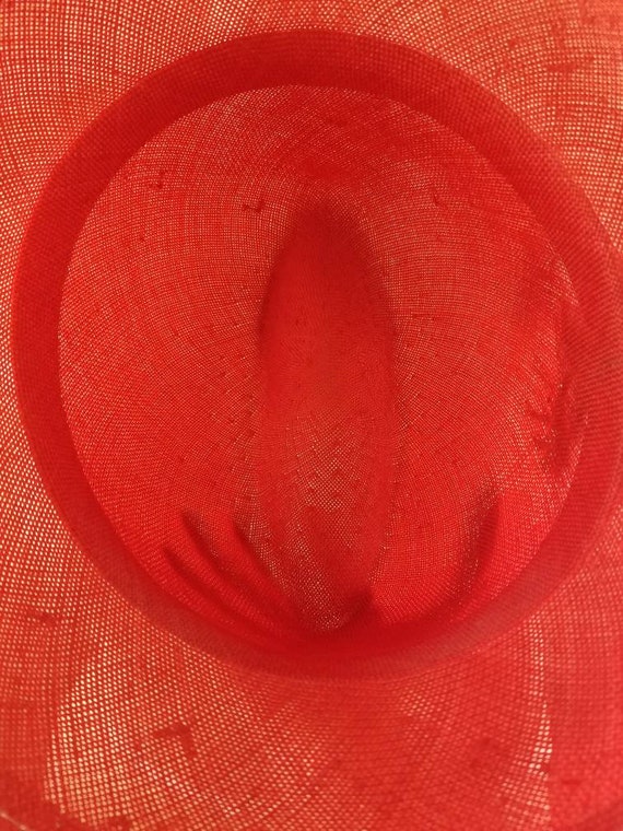 Red straw ladies fedora vintage - image 6