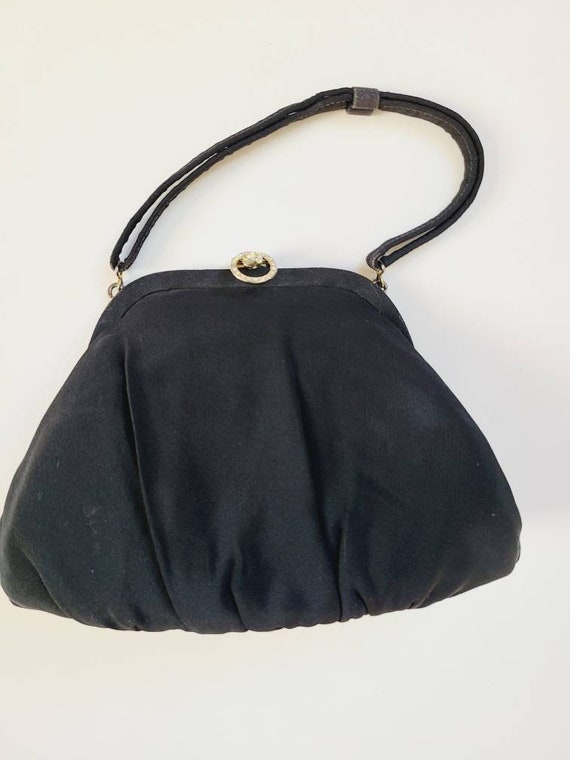 30s 40s black purse, vintage handbag, top handle - image 3