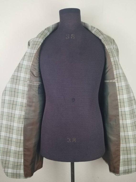 60s plaid blazer, mens sportcoat, green brown pla… - image 6