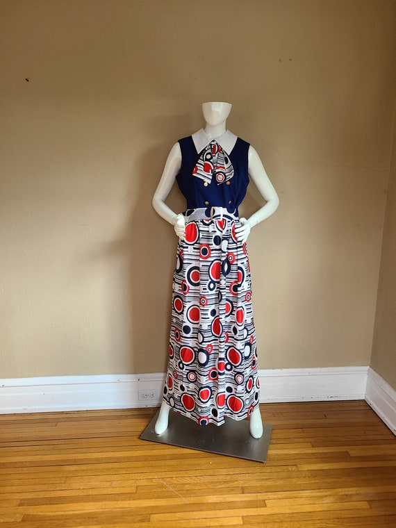 60s gown, floral dress, mod circles print, red wh… - image 5