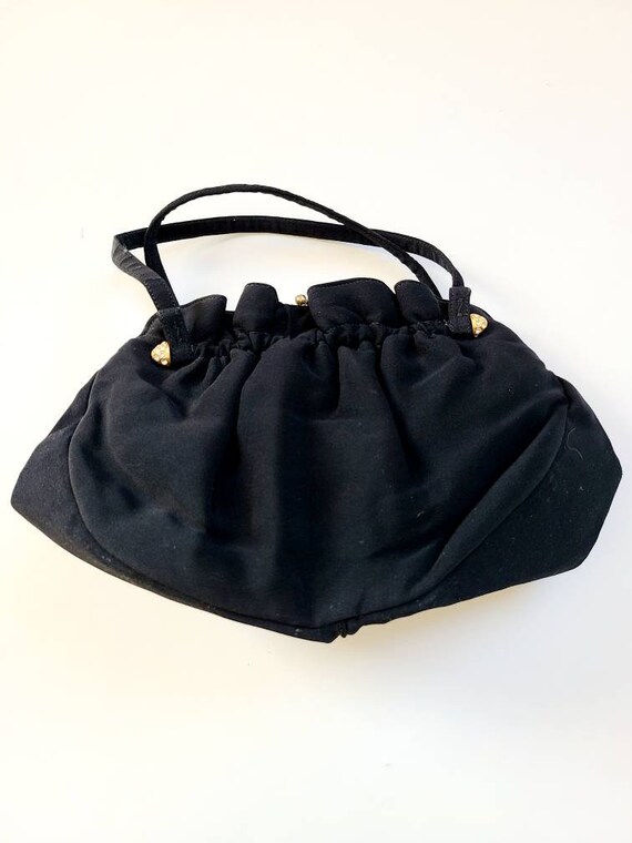 30s 40s purse, vintage handbag, black, gold rhine… - image 3