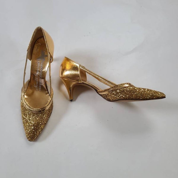 6 50s heels, gold glitter, 2 1/2 heel