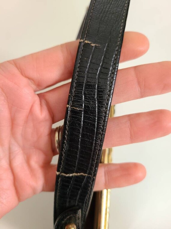 60s alligator handbag, black leather purse - image 10