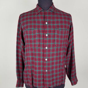 40s 50s mens red green plaid shirt, 16x33 image 2