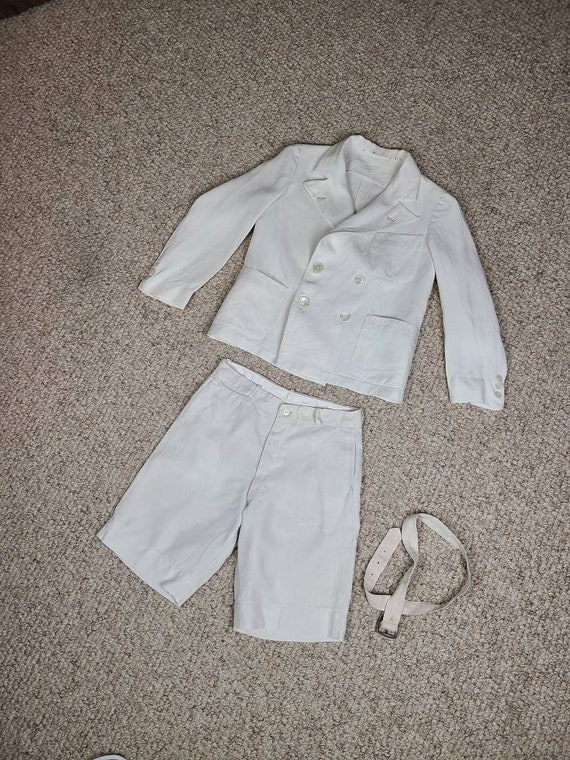 30s 40s boys white linen suit, double breasted, s… - image 2