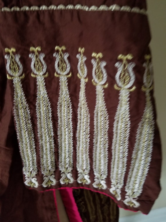 Vintage Sari Saree blouse dress brown with gold a… - image 7